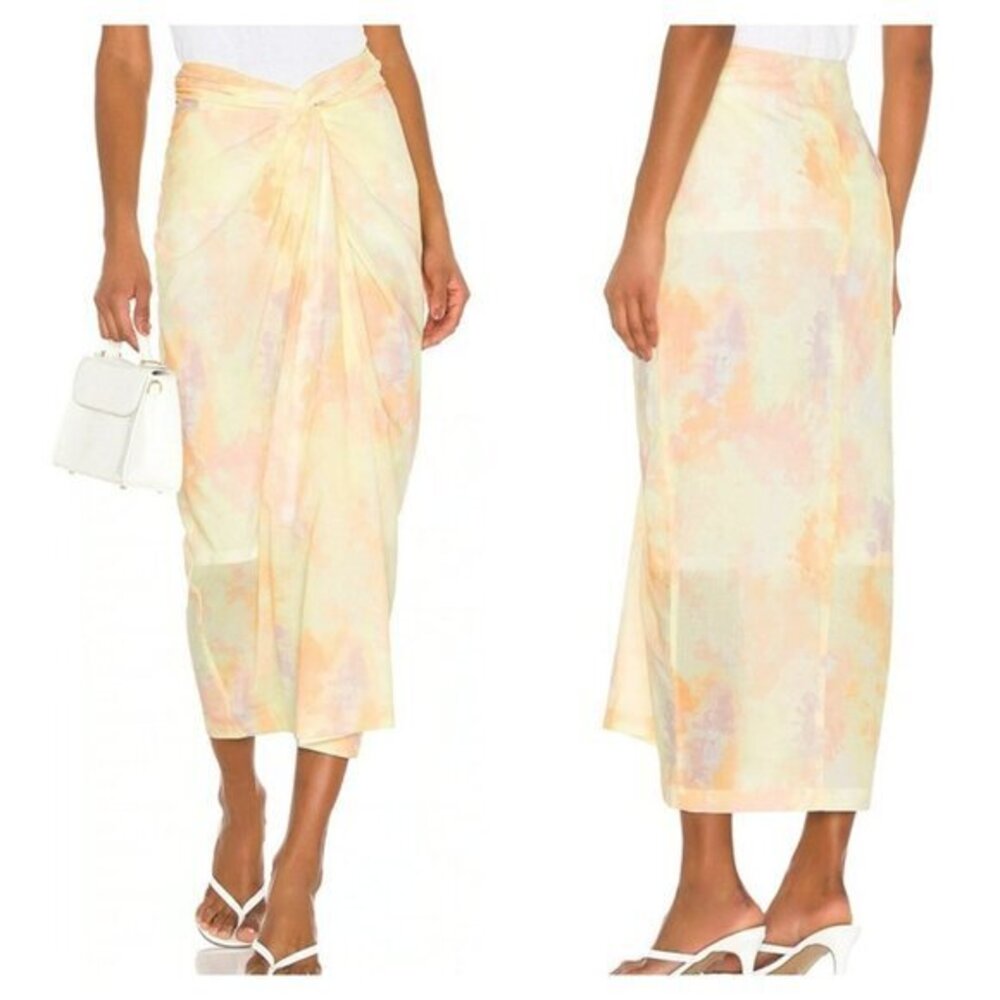L'Academie The Avril Midi Skirt Yellow Watercolor